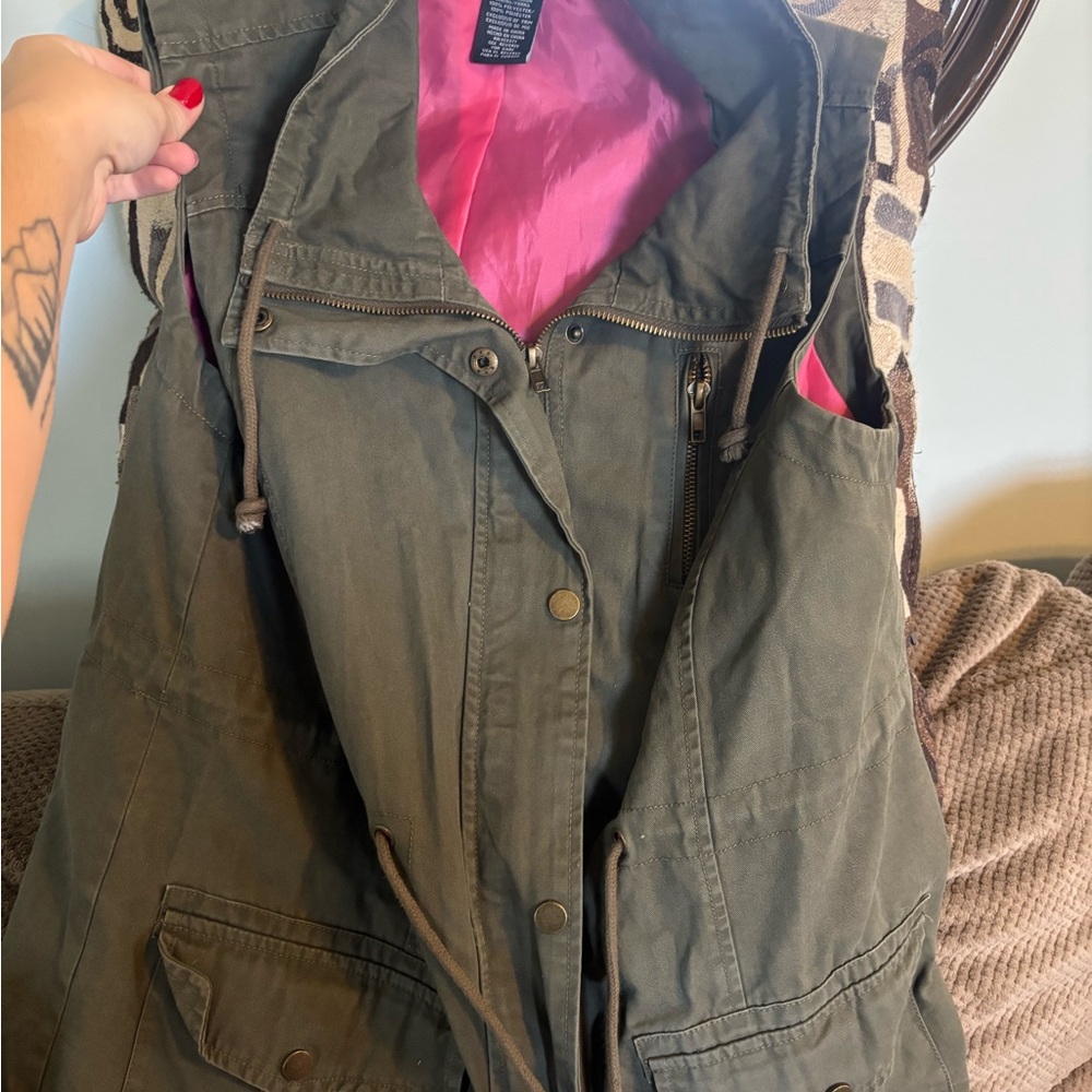 Justify Olive Green Vest with Pink Lining